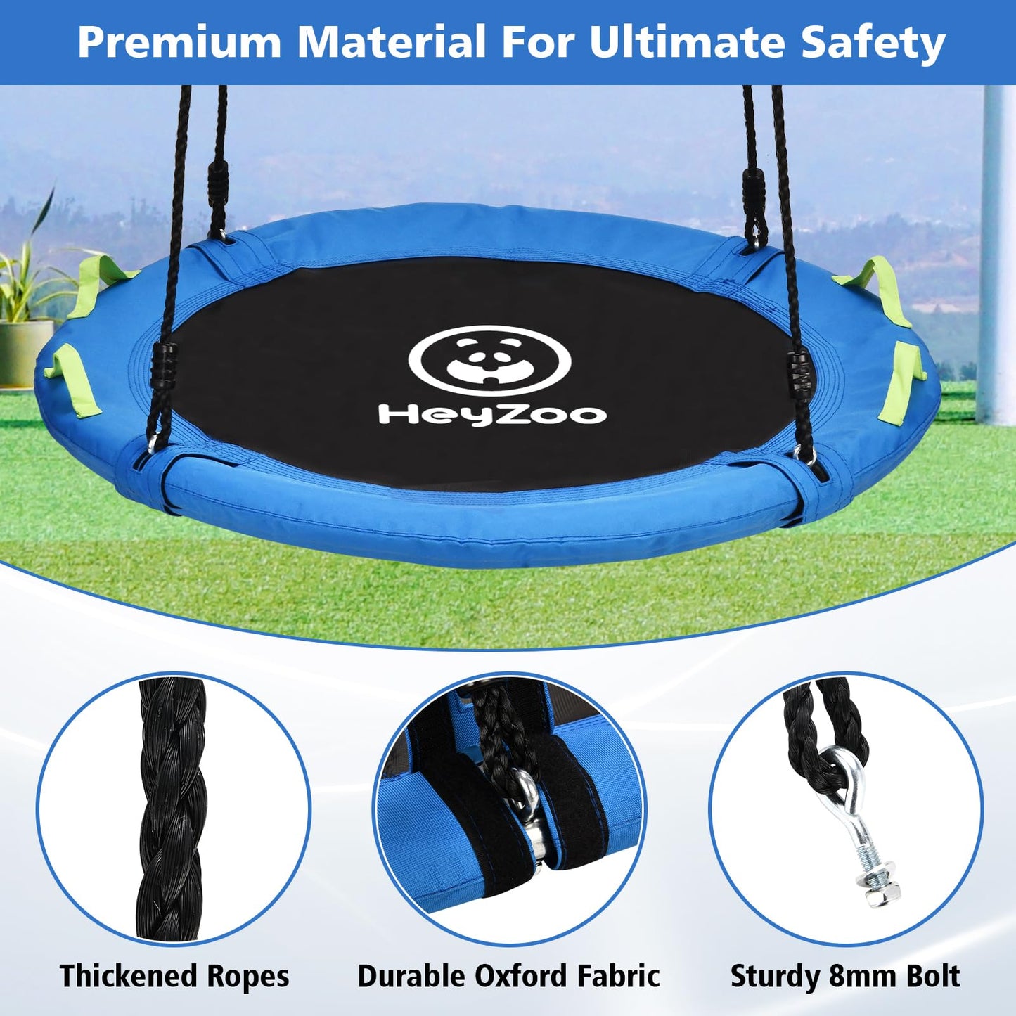 HeyZoo Tree Swing, Saucer Flying Swing 40 Inch for Kids, 900lbs Weight Capacity, with Adjustable Hanging Straps, for Backyard and Outdoor Playground, Gifts for Kids, Blue