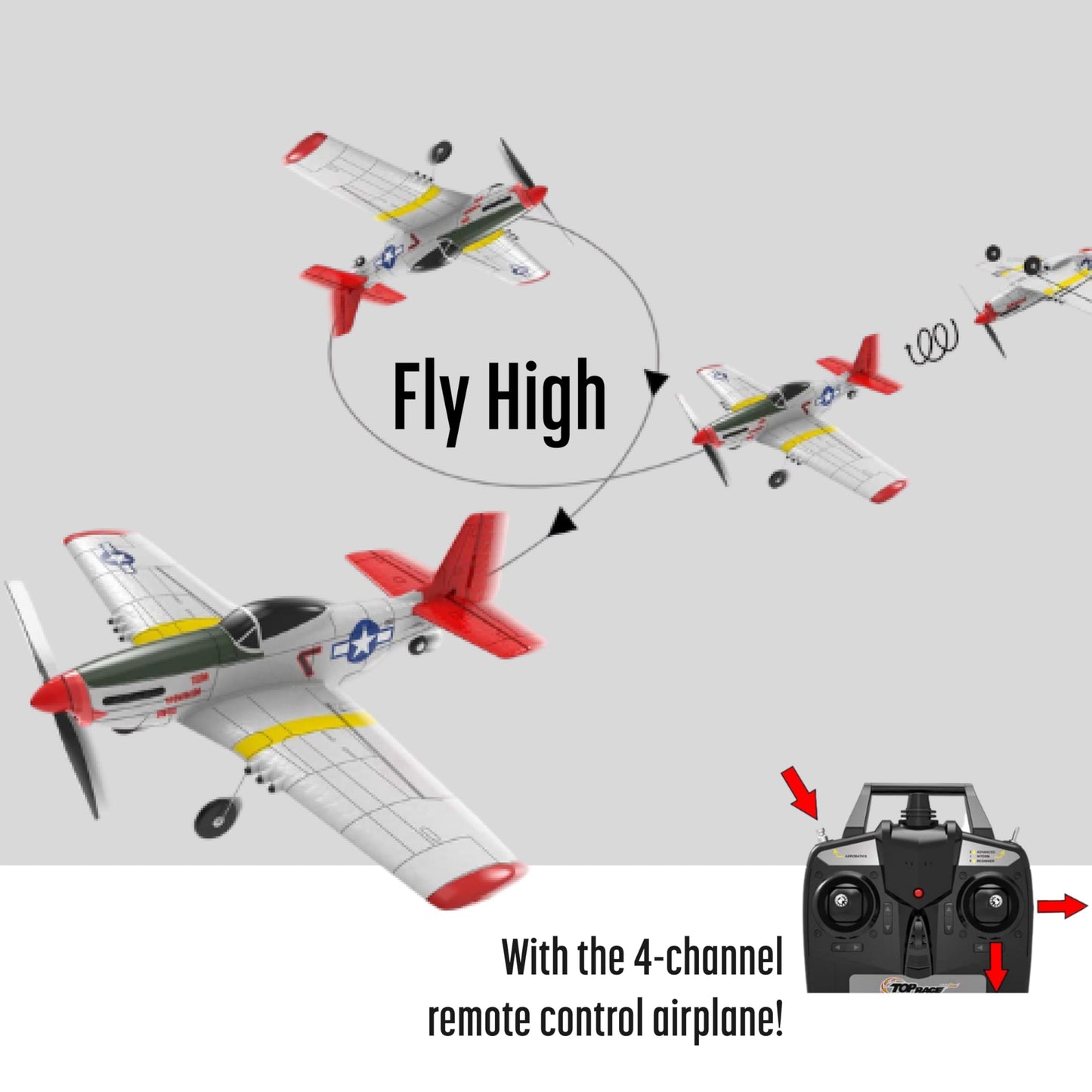 Top Race Remote Control Airplane, RC Plane 4 Channel Ready to Fly RC Planes for Adults, Advanced Foam Plane, Remote Control Cessna P51 Mustang Upgraded with Propeller Saver (14 * 15 inch)