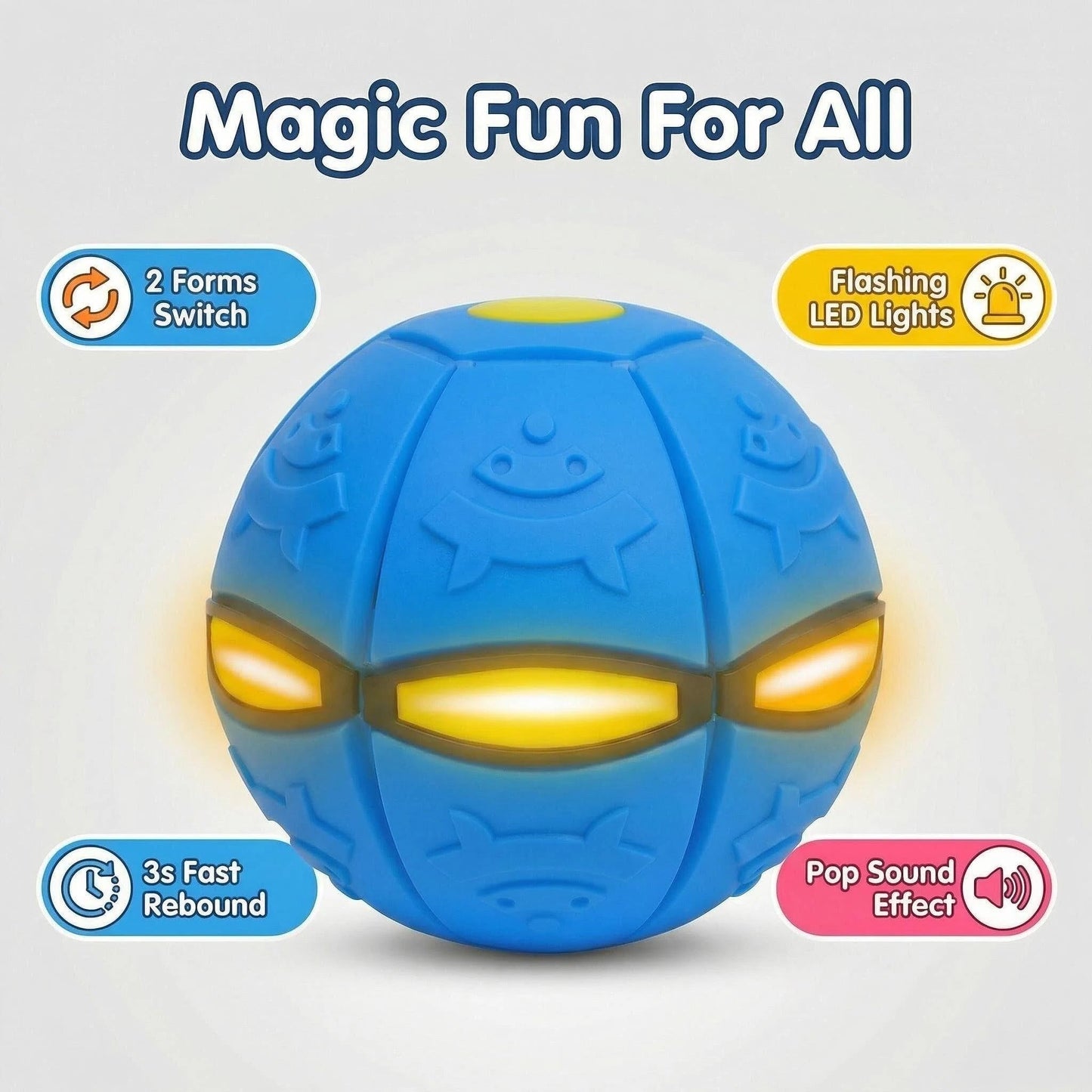 Nixeton 2 Pack Magic Pop-Up Ball with 6 Flashing LED Lights, Transforming 2-in-1 Bouncy Ball, Stress Relief & Hand-Eye Coordination Game, Glow in the Dark Party Favors