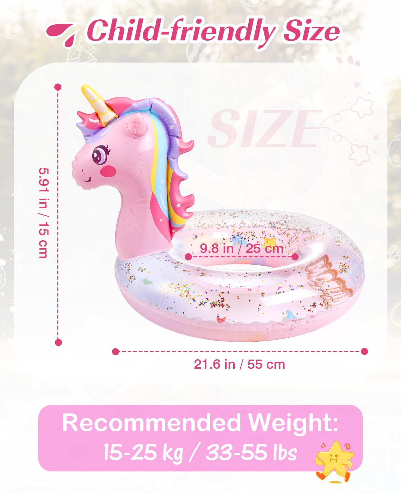 HeySplash Inflatable Pool Float, 21.6 Inch Toddler Pool Float, Unicorn Pool Toys with Sparkling Sequins, Swimming Ring for Swimming Pool, Summer Beach, Lake, Party Decor, Pink
