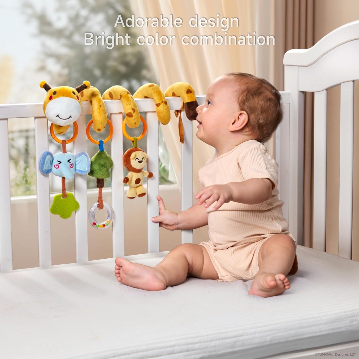 TUMAMA KIDS Spiral Car Seat & Stroller Activity Toy - Giraffe Textured Play Activity Toy for Sensory Exploration and Engagement, Ages 0 and Up