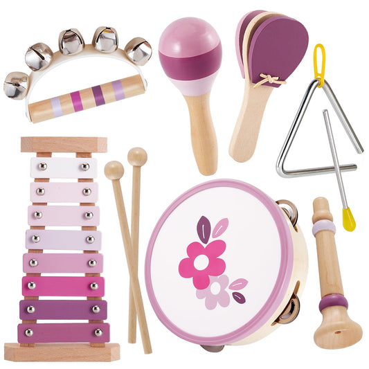 BUYGER Baby Musical Instruments with Xylophone, Wooden Percussion Instruments Sets with Storage Bag, Montessori Educational Gifts for 1 2 3 Years Old Boys Girls Kids Toddlers