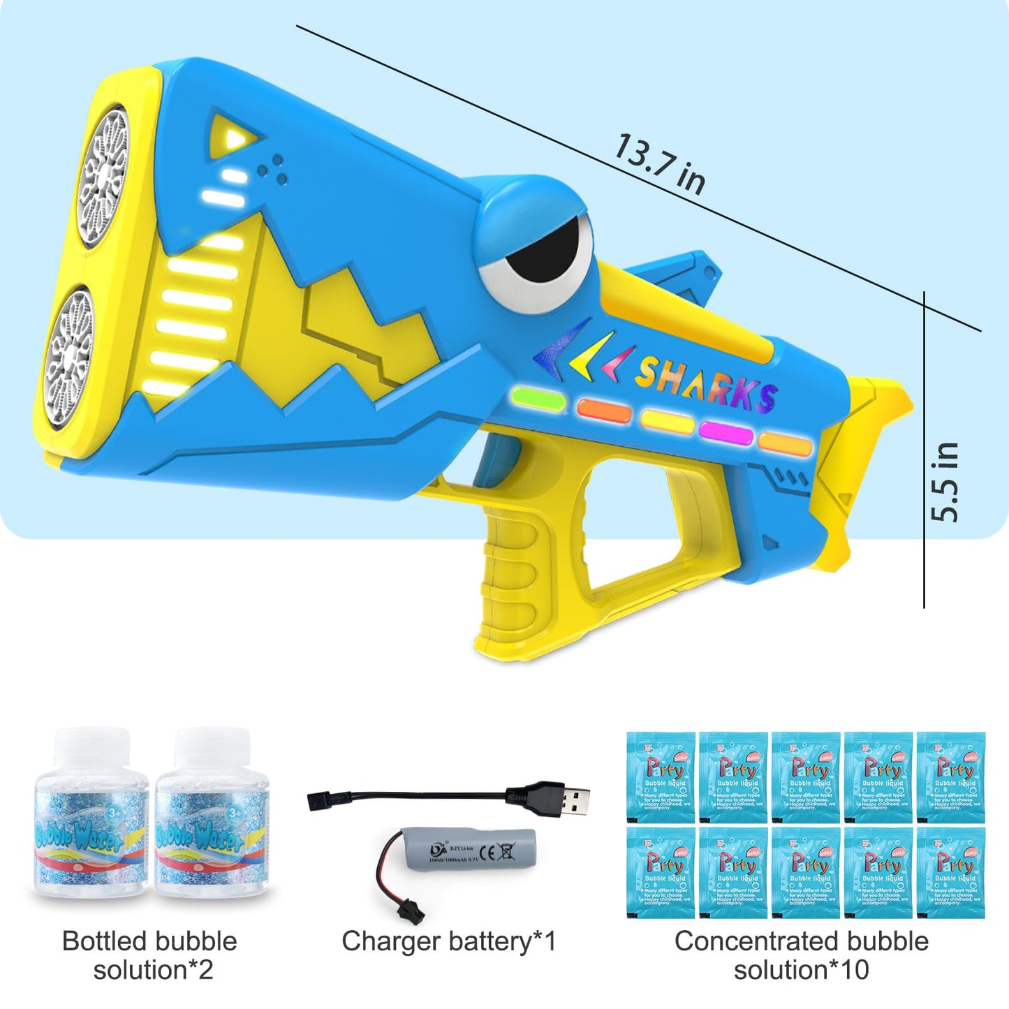 Britik Bubble Gun for Kids Ages 4-8: Shark Light Up Bubble Machine for Toddlers, Rechargeable, 2 Bubble Solution, Outdoor Toy Party Birthday Gift for 3 4 5 6 7 8 Year Old