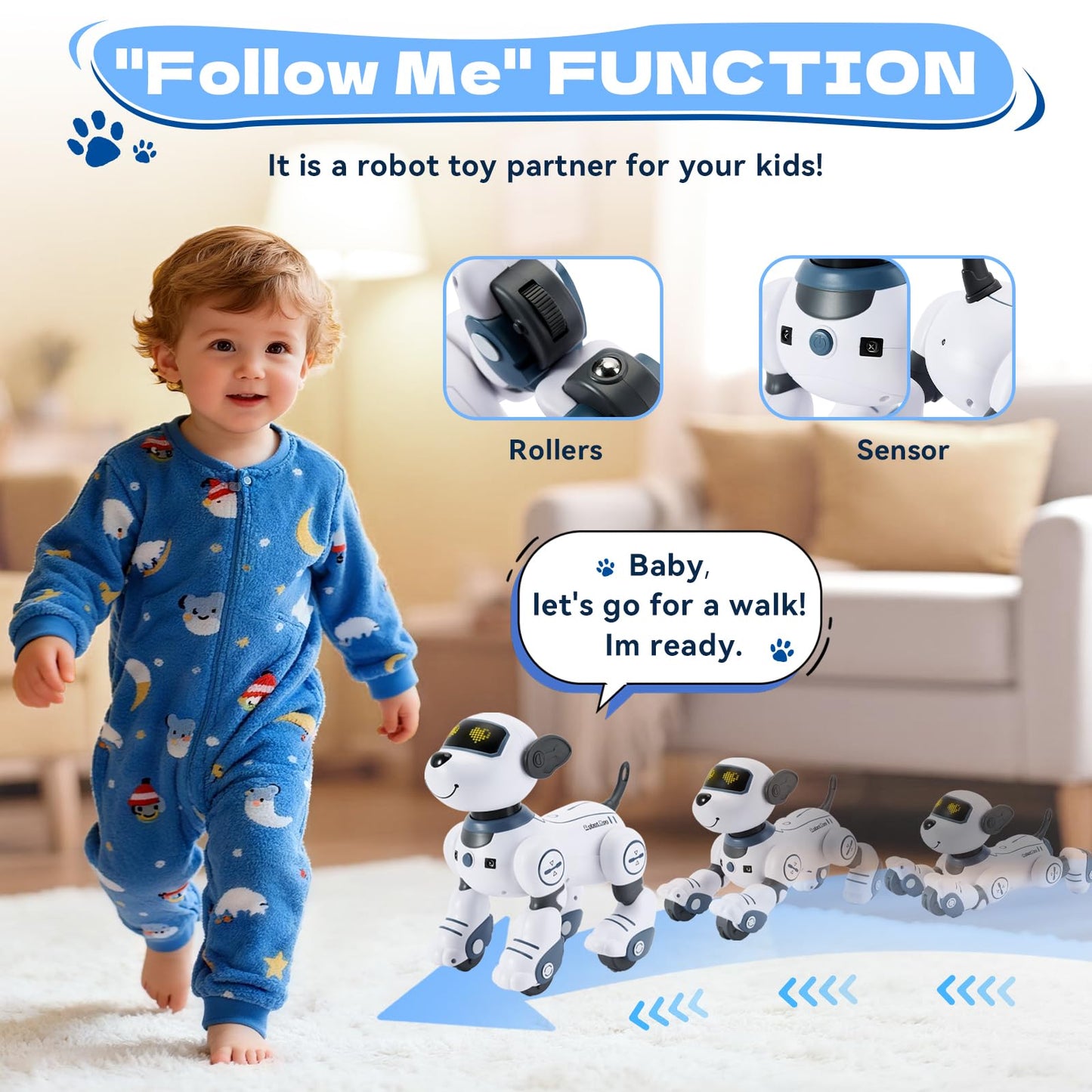 FUUY Robot Dog for Kids Robot Dog Remote Control Toy Interactive Robot Pet Robotics Toys Intelligent Robo Dog Programmable Sing & Dance Design Birthday Gifts Kids Age 3 5 4-6 Year, Blue