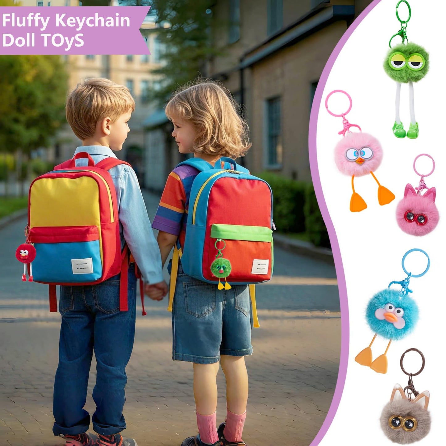 24 PCs Party Favors Keychains - Fuzzy Keychain Cute for Birthday Party Favors for Kids 8-12 Goodie Bags Stuffers for Kids End of Year Student Gifts from Teacher 5th Grade Graduation Gifts
