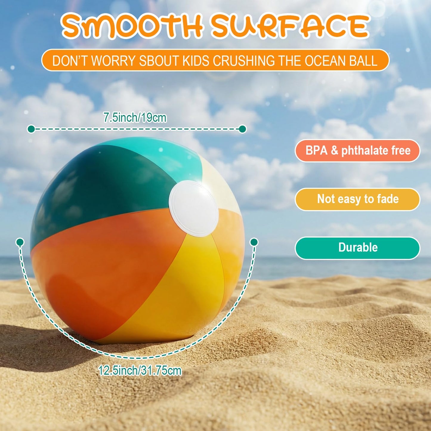 MiniInflat 12 Pcs Inflatable Beach Balls Bulk for Kids Orange Green Tropical Jumbo Big Stripe Beach Balls Water Games Summer Swimming Luau Baby Shower Birthday Party Decor Favors (16 Inch)
