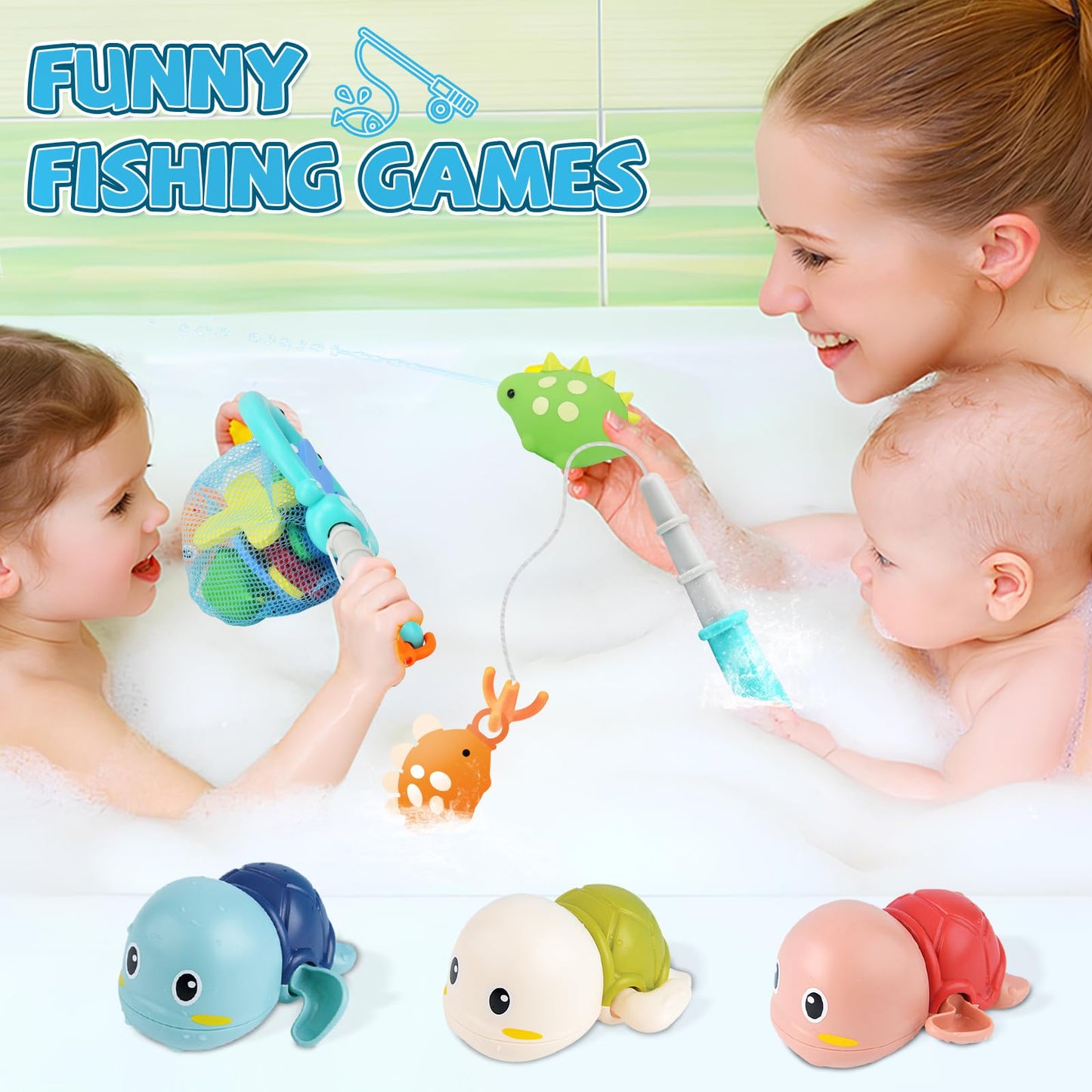 LZZAPJ Baby Bath Toys for Toddlers 1-3, Kid Bathtub Toy with 36 Foam Bath Letter & Number, Fishing Games with Fish Net, Water Pool Toy with Storage Bag, Shower Toy Gift for Boy Girl Infant 1 2 3 4 5 6