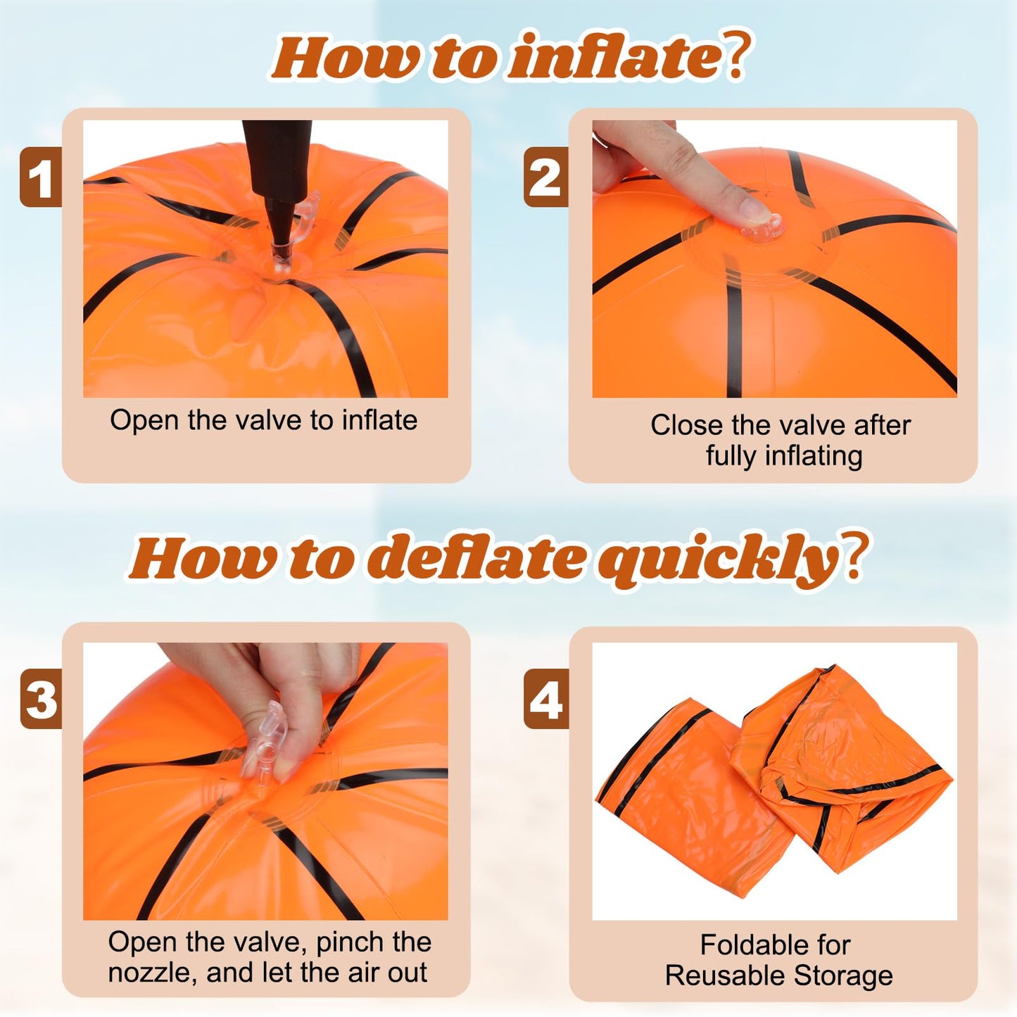 Mototo 24PCS Inflatable Basketball Beach Balls with Glasses, 16 Inch Blow up Basketball Inflatable Beach Balls Sport Plastic Glasses Bulk for Sport Birthday Senior Night Gift Summer Pool Party Favor