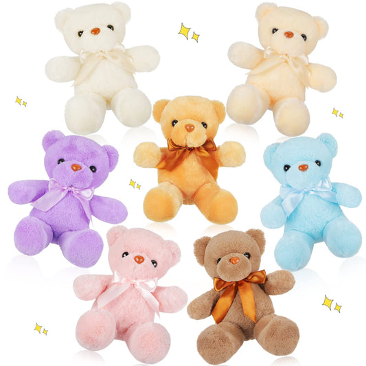 Zomiboo 7 Packs 10 Inch Plush Bear Stuffed Animals Plush Toys Soft Cute Stuffed Dolls Birthday Party Decorations, 7 Colors (Light Colors)