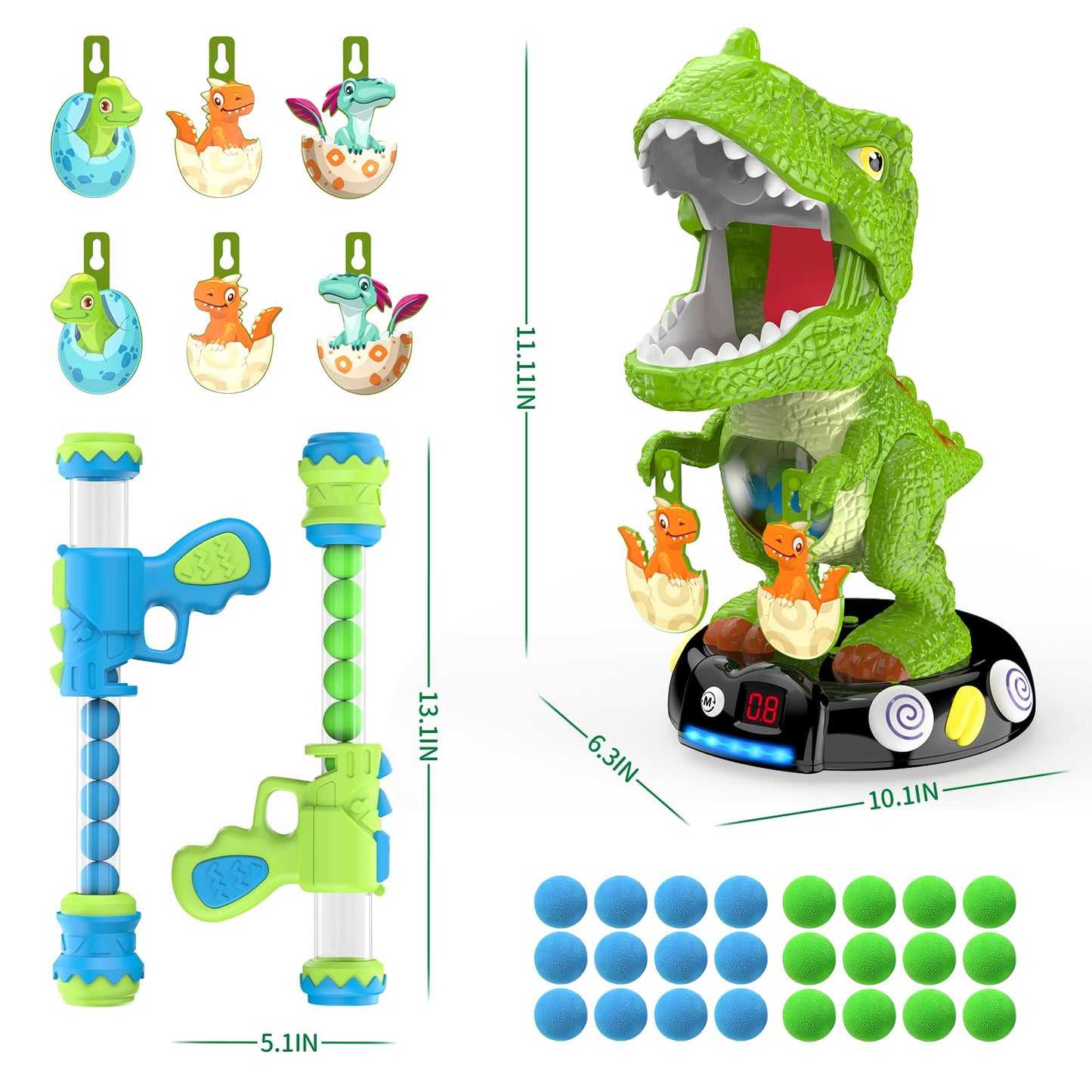 EagleStone Moving Dinosaur Shooting Toys for Kids 5-7, Electronic T-Rex Shoot Target Game with Mist Spray, LED Score, Roar & Light, 3-Pair Dino Target, Birthday Gifts for 5 6 7 8 9 Year Old Boys Girls