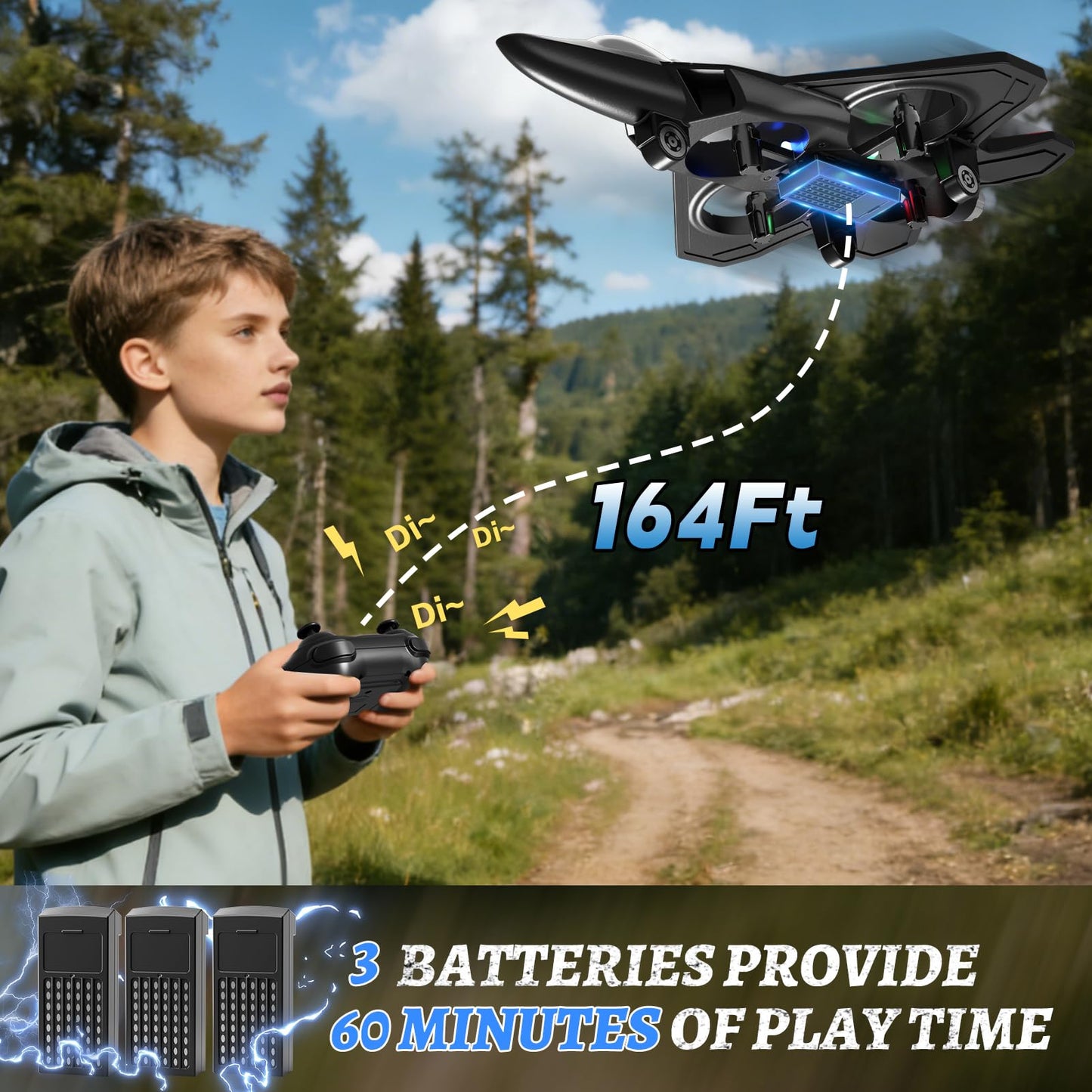 Tubokoro Foam Remote Control Airplanes with 3 Batteries, RC Planes for Kids Adults 8-16, RC Airplane Fighter Jet with Light, 360° Flip Fighter Jet Toys, Stunt Roll, Airplane Toy Gifts for Kids Boys