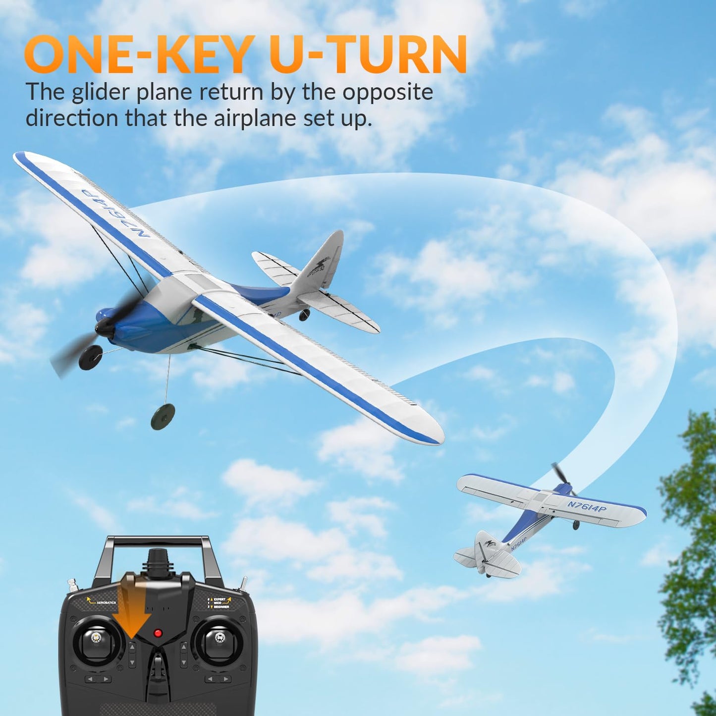 VOLANTEXRC RC Plane Trainer Sport Cub 4CH Remote Control Airplane with Prop Saver, 6-Axis Gyro Stabilizer & 3 Modes to Fly, Radio Controlled Aircraft RTF for Beginners & Adults (500mm,Blue)