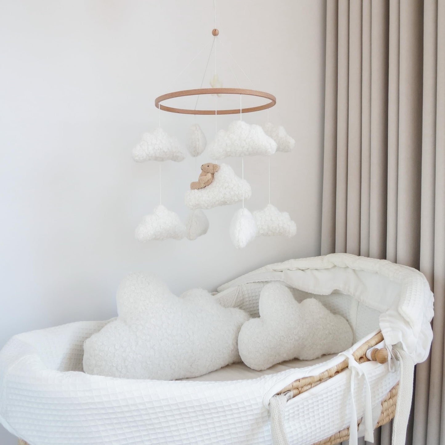 Soft Cloud & Bear Baby Mobile for Crib | Neutral Nursery Mobiles for Baby Crib Mobile for Girls & Boys | Wooden Hanging Crib Toys | Mobile for Bassinet Decor