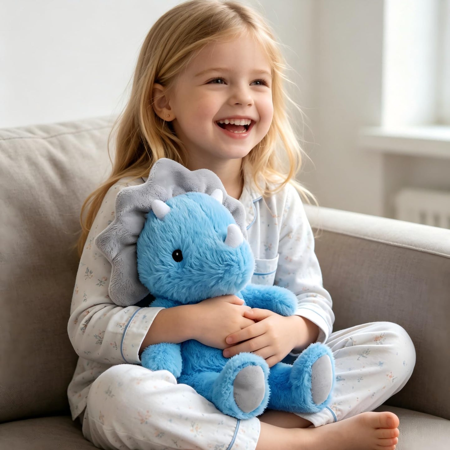 VANLINNY Dinosaur Stuffed Animals, Blue Dinosaurs Toy for Kids 3-5, Cute 9" Triceratops Stuffed Baby Plush, Soft and Comfort to Hug, Ideal Christmas Birthday Gift