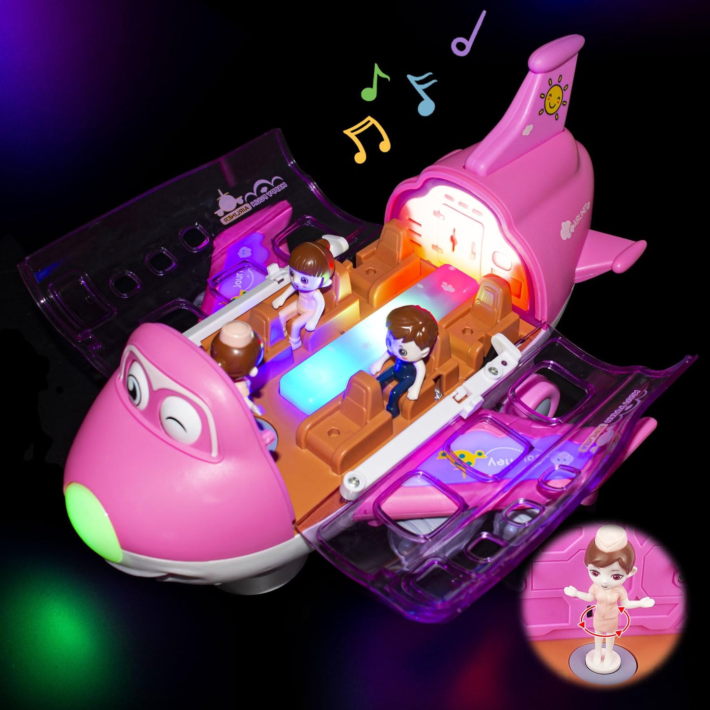 Ynybusi Pink Airplane Toys for Toddlers 1-3-5, Toy Airplane for 4-8 Year Old Boys Girls Birthday, Toddler Toys Bump and Go Action Air Plane with LED Flashing Lights & Sounds (Pink)
