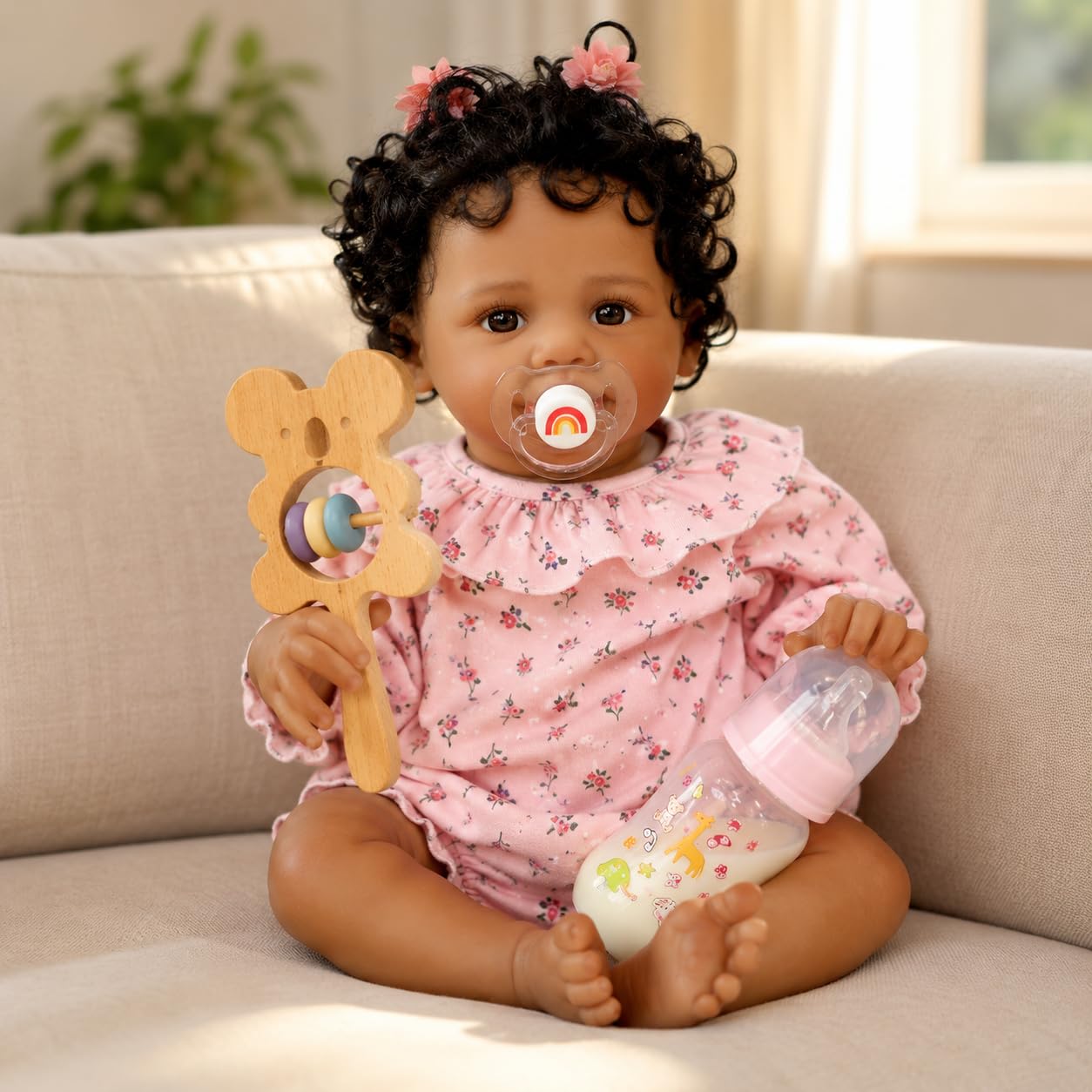SCOM Black Reborn Baby Doll - 18 Inch Realistic African American Girl, Looking Real Lifelike Baby with Soft Cloth, Newborn Weighted Brown Hispanic Doll with Full Vinyl Body for 3 4 5 6 + Year Old Gift