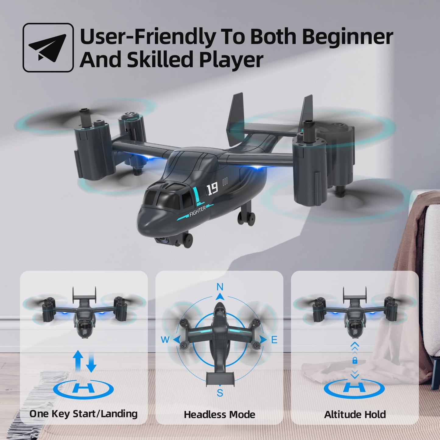 LMRC LM19-A Drone with HD Camera for Beginners, WiFi Live Video Remote Control Airplane, Easy & Ready to Fly RC Plane, RC Quadcopter Gift Toy for Boys, Girls age 14& Adults, 2 Batteries (Dark Blue)