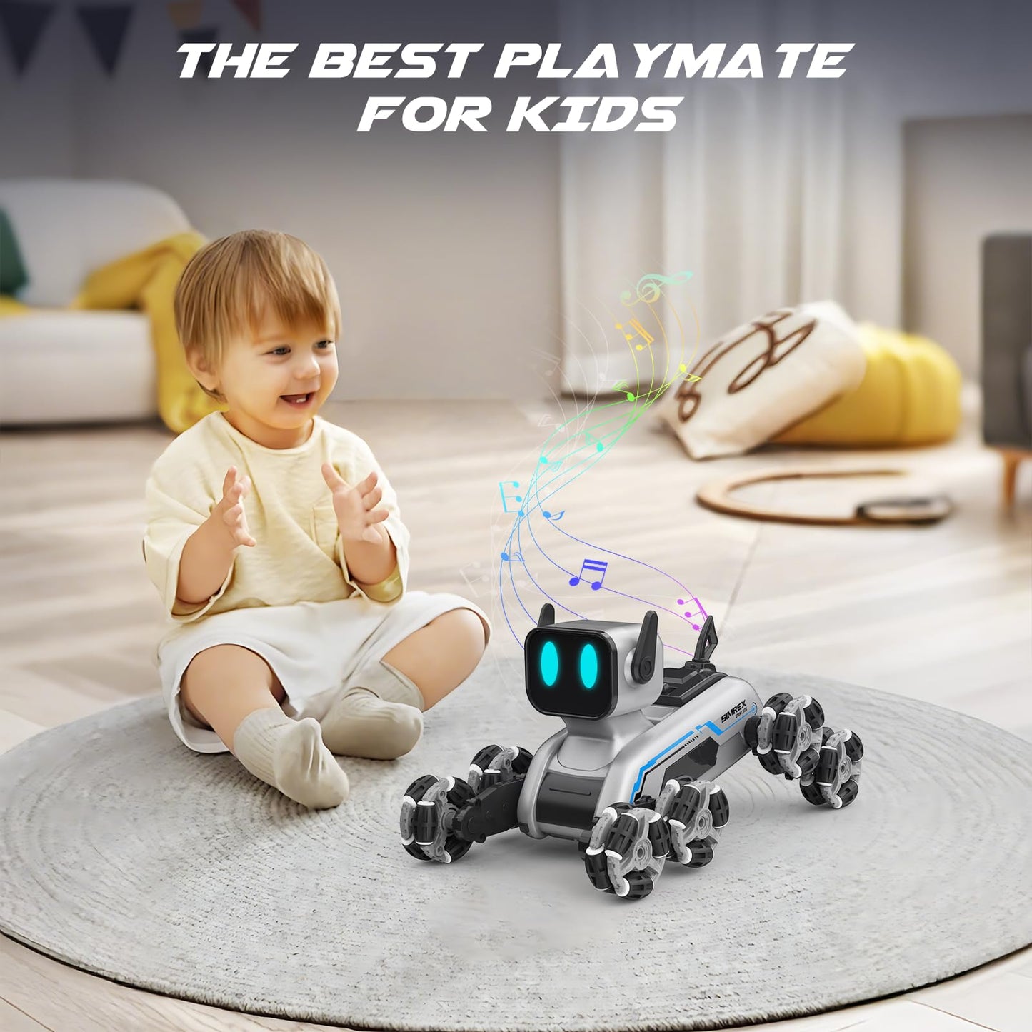 SIMREX Robot Dog RC Stunt Car Toys - Gesture Sensing Remote Control car with Mecanum Wheels, LED Eyes, 3 Sound Effects, Birthday Gift for Kids Boys Girls