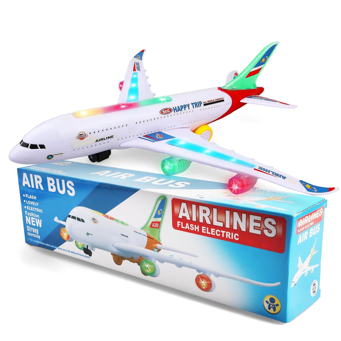 VYKOBLO Airplane Toy with Bump and Go, Kids Airplane Toys Flashing Lights and Sound, Realistic Model Plane for Boys and Girls Ages 3-12, Birthday Gifts (Red)