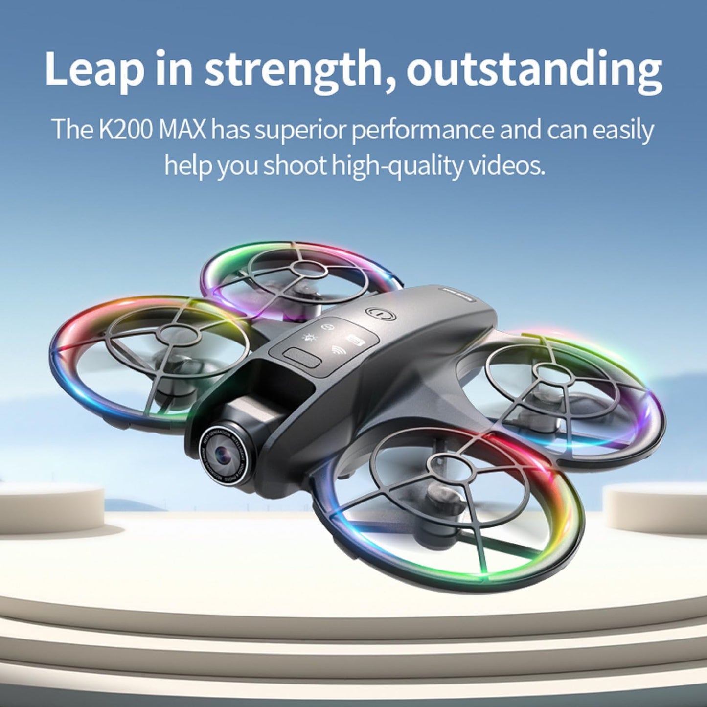 elecci Big-Size K200 Max Drone with 4.8-Inch Screen Controller with SD Card, Two-batteries, Brushless Motor, Optical Flow Positioning, with Black Outdoor Carrying Case.