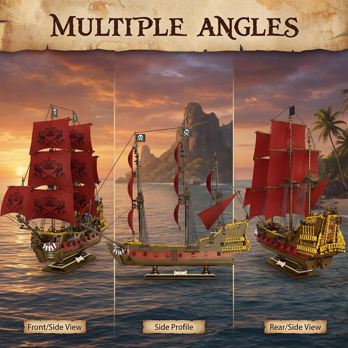 Miabrixbrix Queen Anne's Revenge Pirate Ship Model Kit Length 90cm, Pirates Building Boat Set for Adults & Collections Enthusiasts, Display Ship with Detachable Decks 4400+PCS