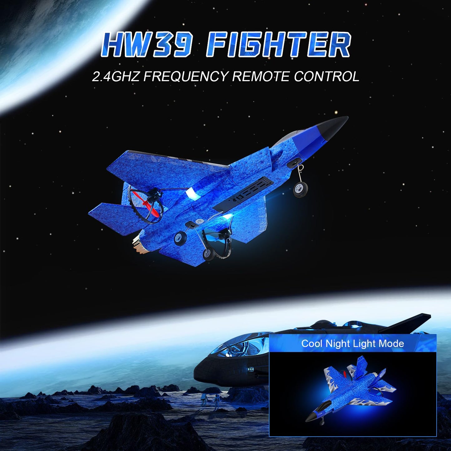 Beffkkip RC Plane 2CH RC Airplane Toys HW39 Fighter 2.4GHz Remote Control Plane RTF for Beginner, Kids and Adults F35 Aeroplane with Night Lights USB Charging (Blue)