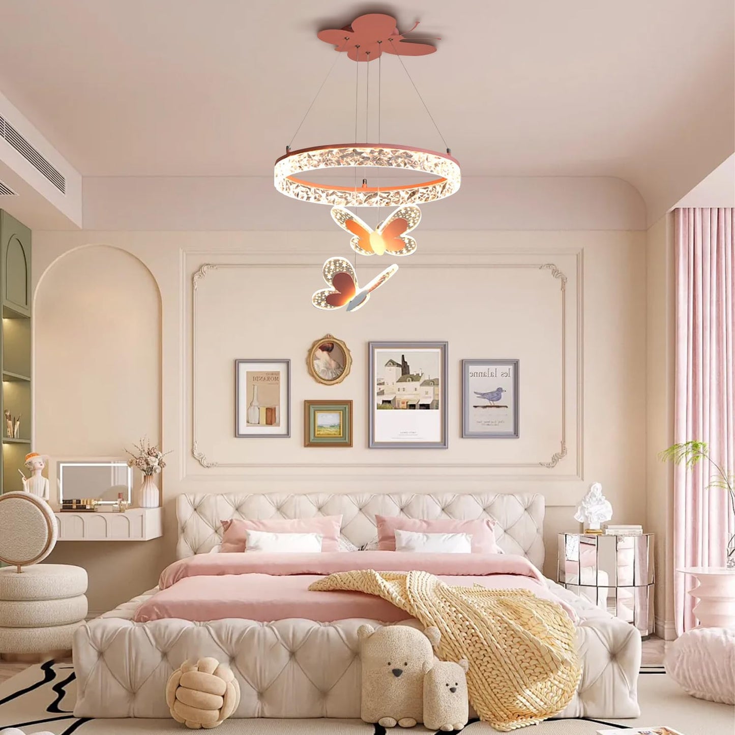 MinMinCheng Butterfly Pendant Light for Girls Bedrooms – 3D Butterfly LED Chandelier with Dimmable 58W Hanging Lamps, Pink Kids Room Lighting Fixture for Playrooms, Nurseries & Princess-Themed Décor