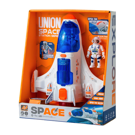 Wbzle Spaceship Shuttle Toy with Astronaut Figure - Space Toys with Lights and Sound - Rocket Ship Toy for Kids 3-5, Space Exploration Astronaut Toys Set, Outer Space Birthday Gift