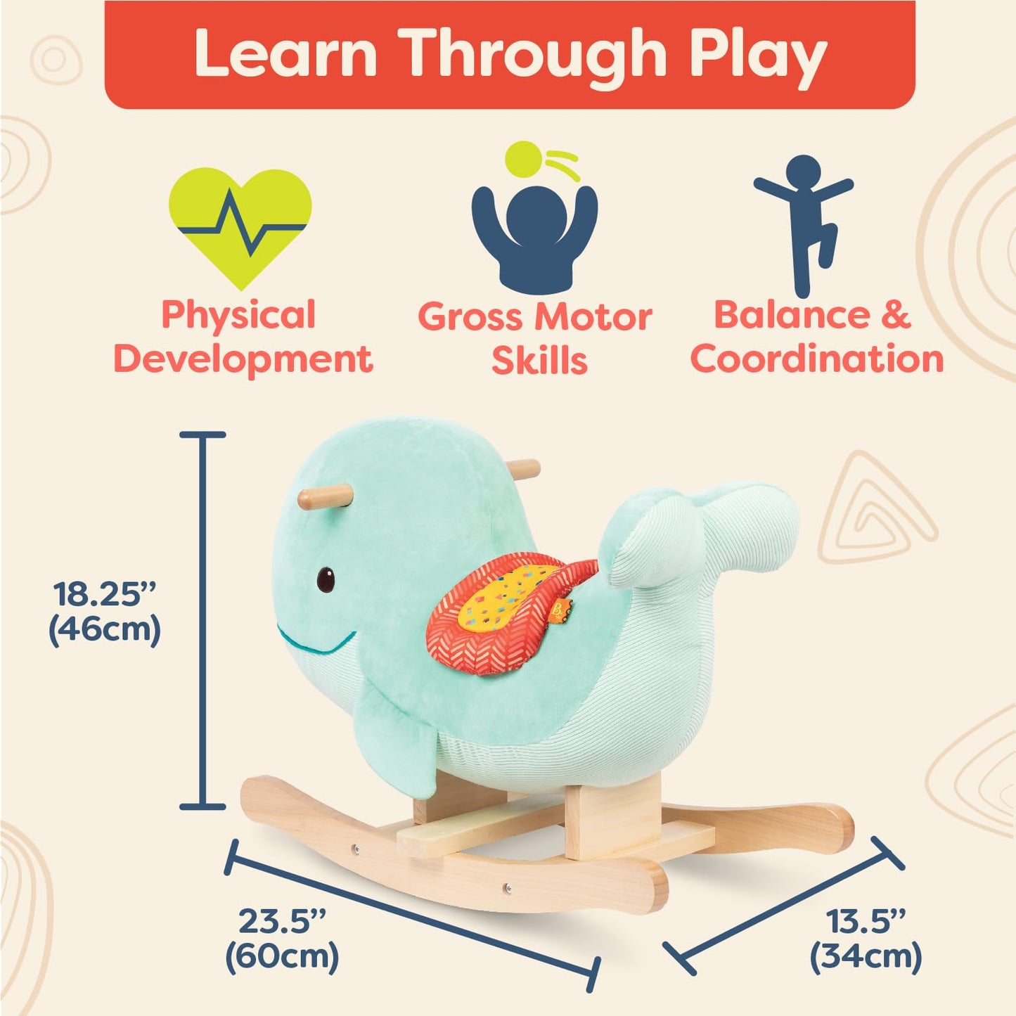 B. toys – Whale Rocker – Echo – Wooden Ride – On Rocking Toy for Toddlers – Classic & Durable Design – Active Play & Balance – 18+ Months – Adorable Whale Theme
