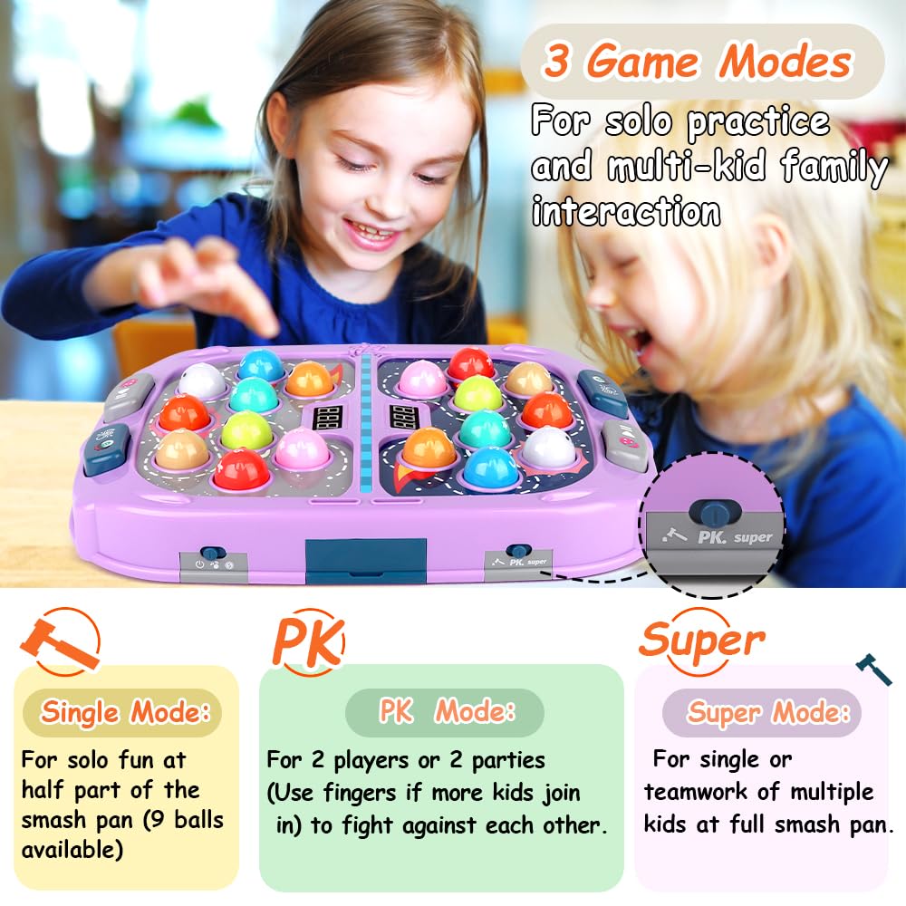 Whack Game Mole for Kids, Toys for 3 4 5 6 7 8+ Year Old Girls Boys, Pounding Toddler Toys for Age 3-8, Birthday Gifts for Girls Age 3 4 5 6 7 8 Years Old, Interactive Toys with 3 Modes, Music, Light