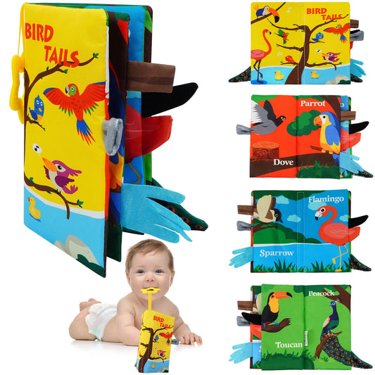 ArtCredit Baby Books Toys 0-12 Months with Teether,Tummy Time Crinkle Sensory Toys,High Contrast Touch & Feel Soft Book, Early Learning Infant Toys,Shower Gift for Boys Girls (Flying Animals)