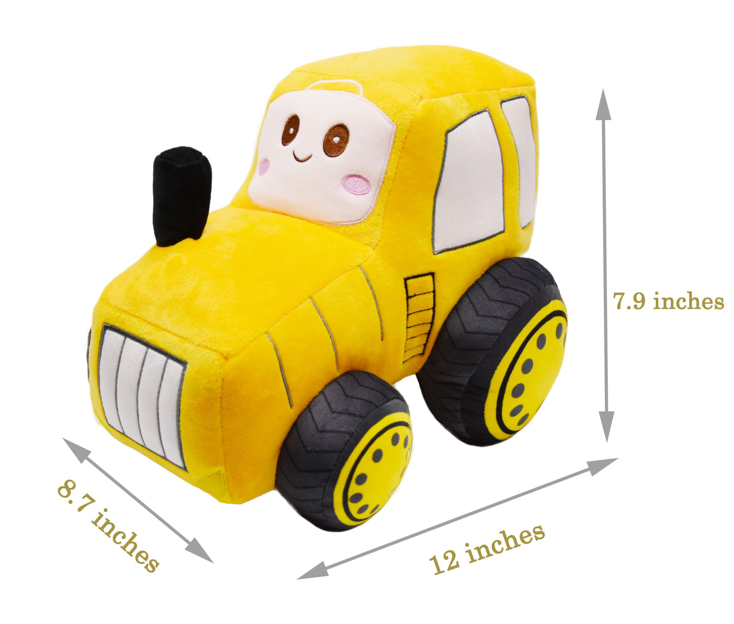YONLIT Soft Plush Tractor Stuffed Truck Toy Super Cute Car Plushie Throw Pillow Excellent Gifts for Kids or Birthday Party 12 Inches (Yellow)
