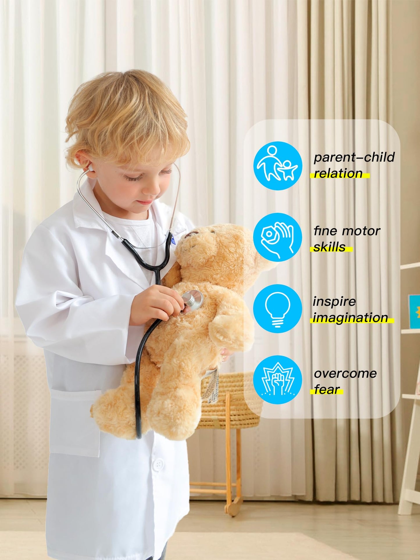Liberry Doctor Kit for Toddlers 3 4 5 Years Old, Pretend Play Doctor Costume for Kids, Dress Up Nurse Coat with Real Stethoscope for Boys Girls Gift