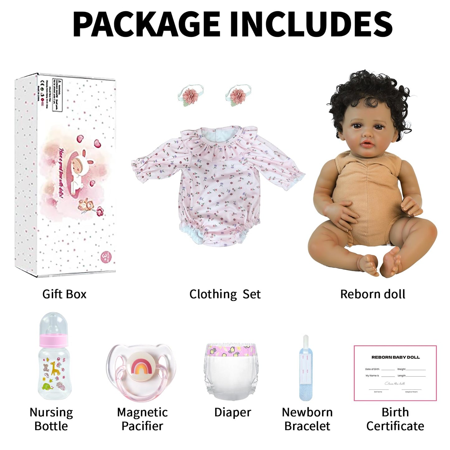 SCOM Black Reborn Baby Doll - 18 Inch Realistic African American Girl, Looking Real Lifelike Baby with Soft Cloth, Newborn Weighted Brown Hispanic Doll with Full Vinyl Body for 3 4 5 6 + Year Old Gift