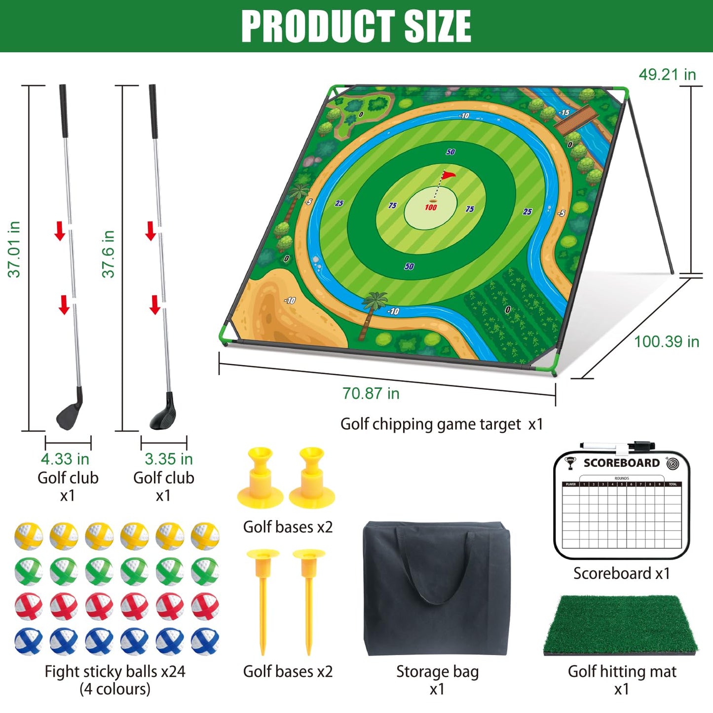 Mostop Large Golf Chipping Game, Outdoor Backyard Lawn Game for Adults Teens,70x70 Inch Chipping Mat with 20 Sticky Balls, Portable Indoor Outdoor Chipping Golf Gift for Dad, Men, Women & Family