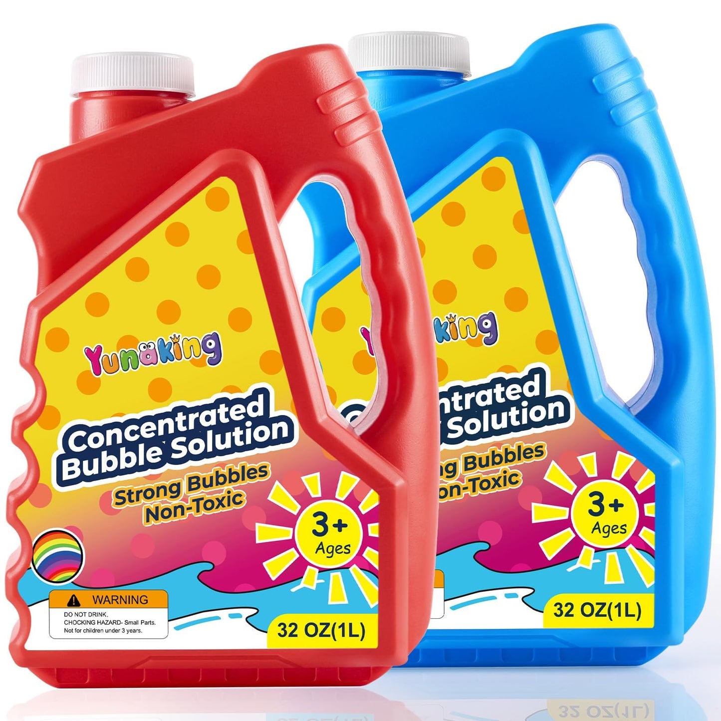 Yunaking Bubbles Solution Concentrated 64oz (Makes 5 Gallons), Non-Toxic Bubbles Refills for Bubble Machine, Gun, Wand, Mower, Giant Bubble Toys for Kids Parties Outdoor Easter Wedding(Red+Blue)