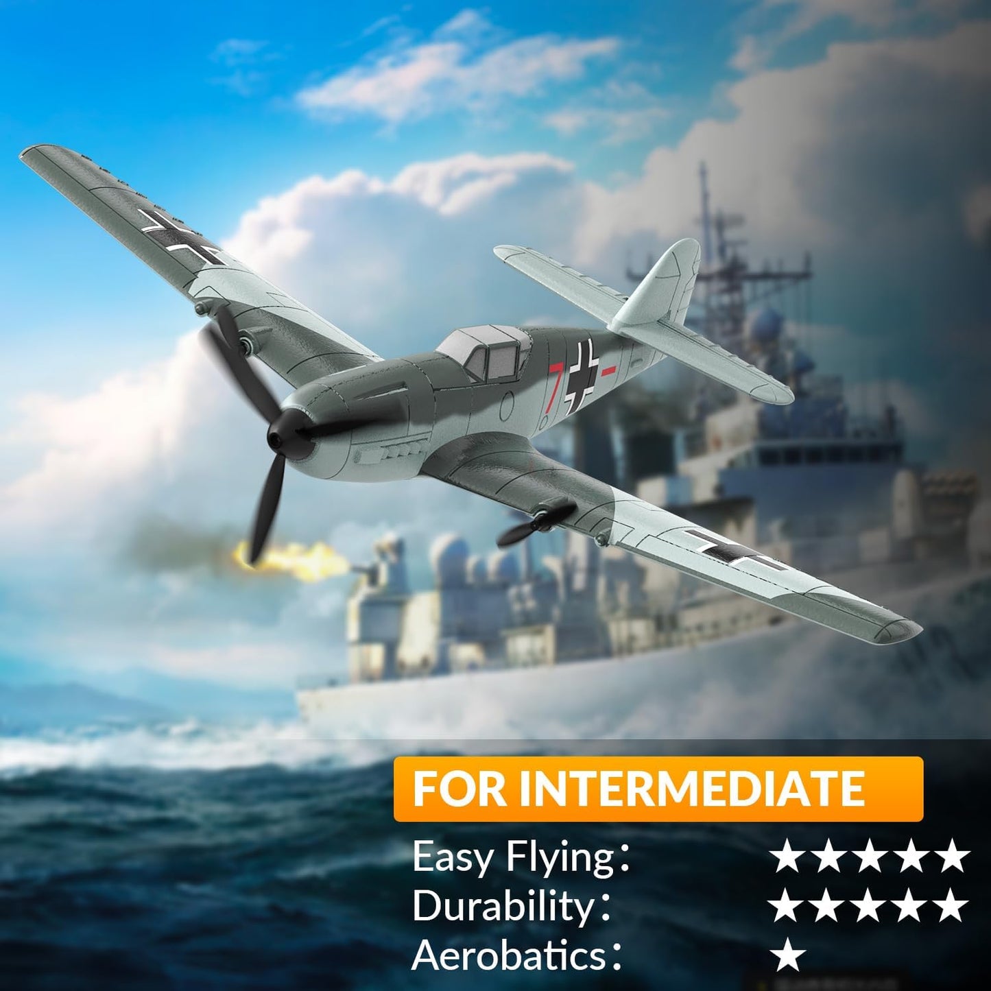 volantexrc RC Plane 3 Channel Remote Control Airplane Fighter Toys, 2.4GHz 6-axis Gyro Stabilizer RTF Glider Aircraft Plane, Easy to Fly for Adults Beginners (BF109)