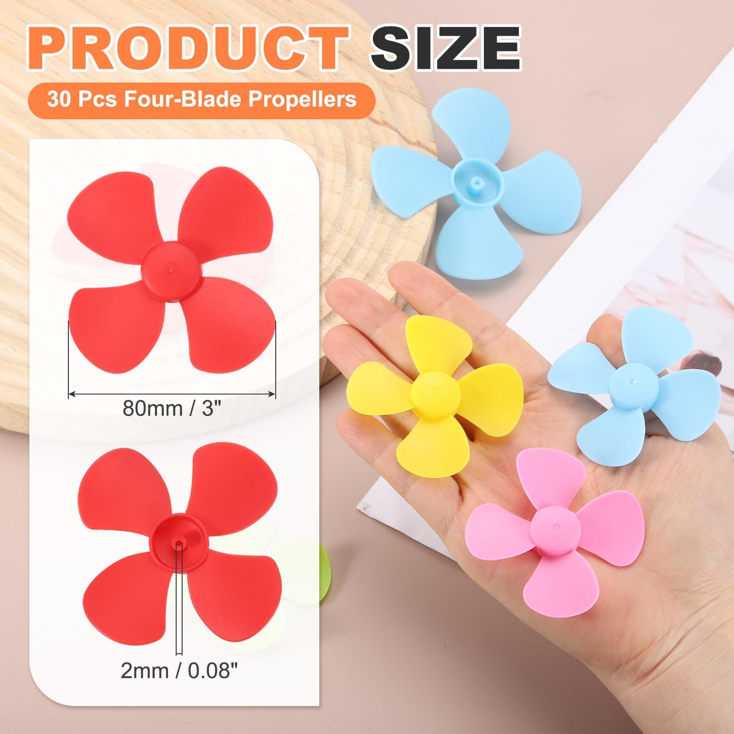 MECCANIXITY Plastic Propeller, Four-Blade Propellers 3" 2mm-Axis for Miniature Direct Current Motor Mini Fan Electric Remote Control Boats DIY Science (Red, Pack of 30)