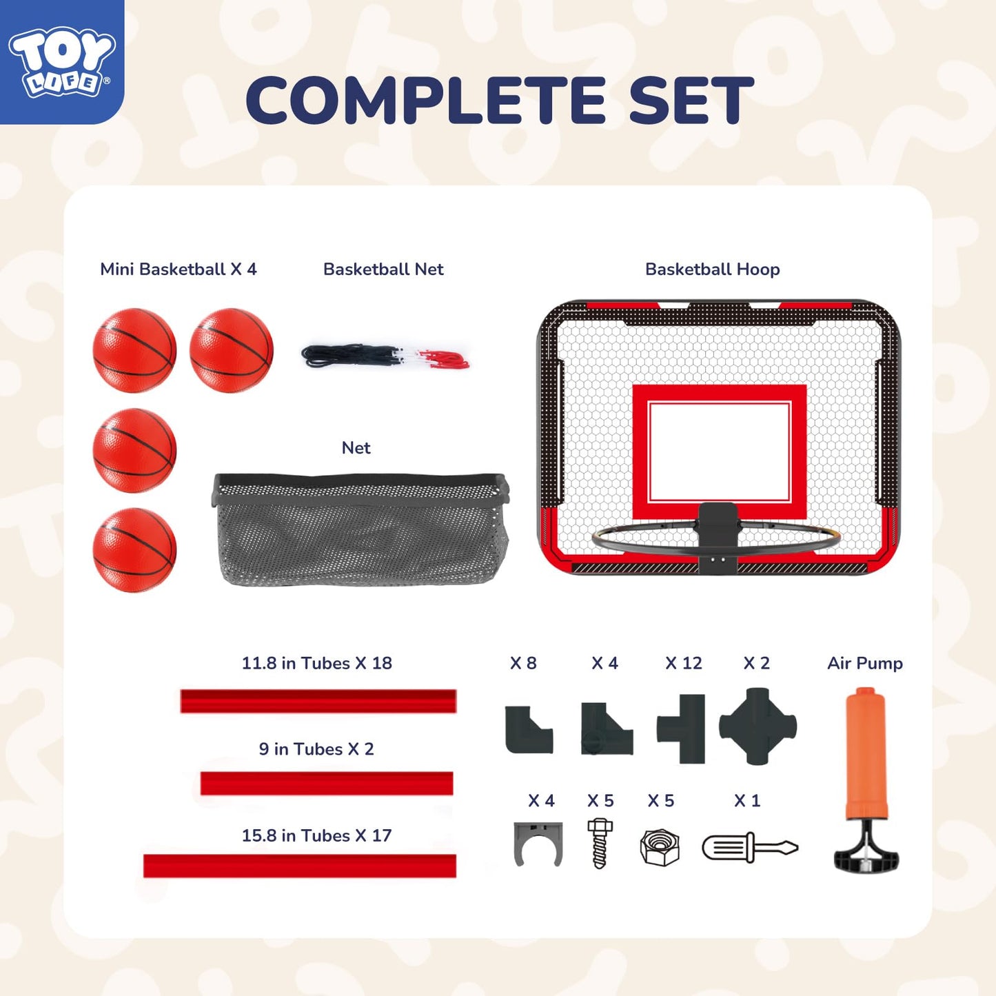 TOY Life Arcade Basketball Game Set Height Adjustable Easy Set Up with 4 Balls and Hoop Game for Kids 3 to 12 Years Old Indoor Outdoor Sport Play, Air Pump Included, Toys for Boys 5-7 Competition