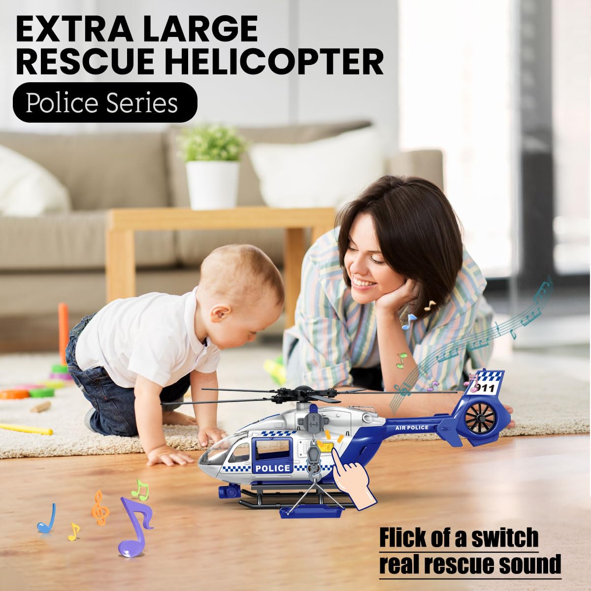 CSDCSD Toddler Boy Toys for 3 4 5 6 Year Old, Helicopter Toy with Crane and Helicopter - Police Toys,Birthday Gifts for Kids Child 2 3 4 5 6 Years Old