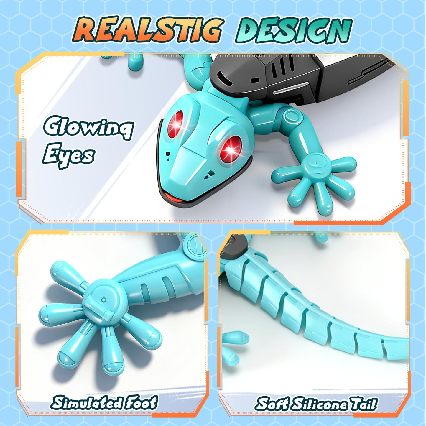 KETIEE RC Wall Crawler Gecko: Wall Climbing Gecko Toy for Kids, Remote Control Climbing Lizard with Led Glowing Eyes, Rechargeable Floor Ceiling Crawling Robot Toy Gifts for Boys Girls 3+Years Old