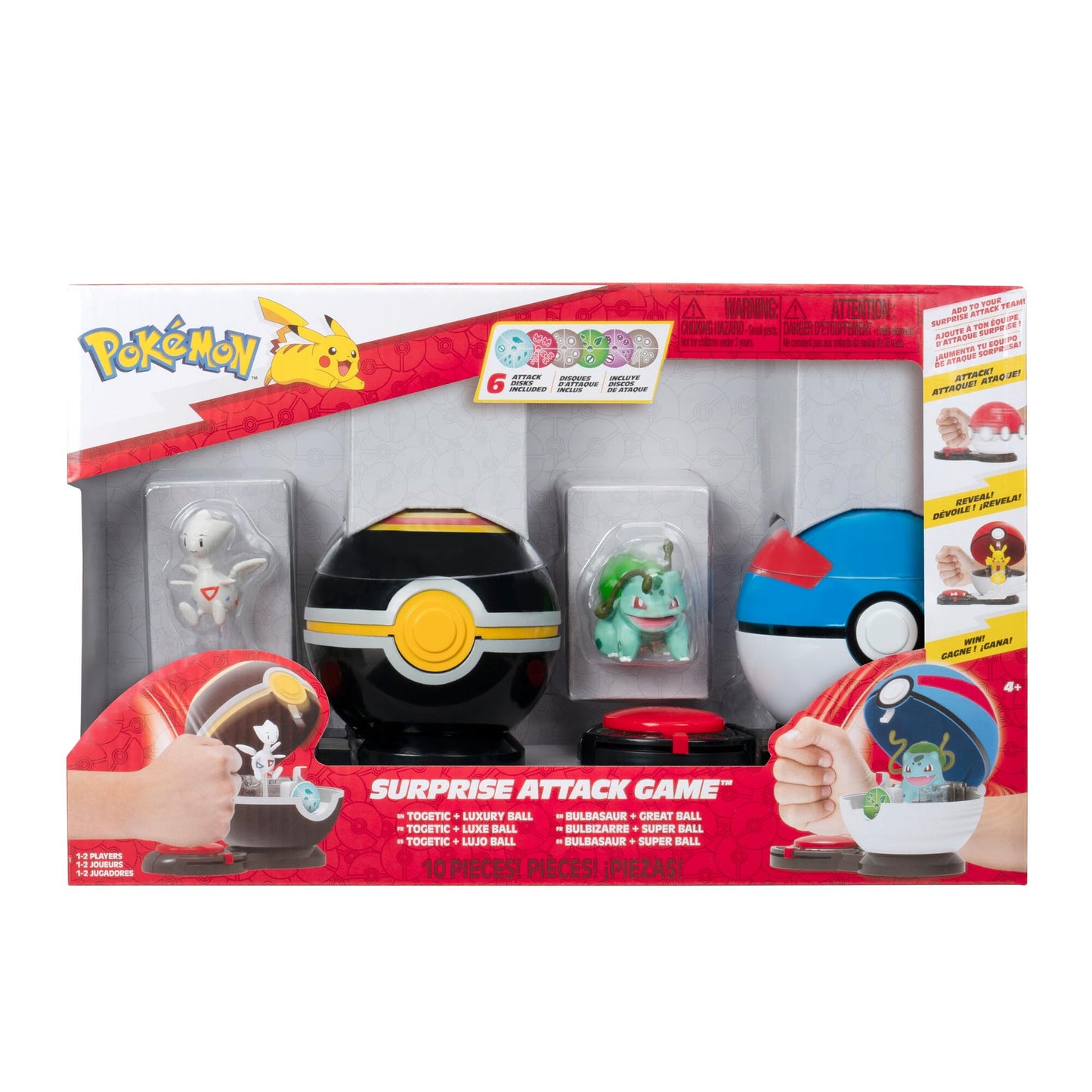 Pokemon Game (Pokemon Surprise Attack Game) Togetic with Stand & Bulbasaur #4 with Luxury Ball & Great Ball - Fairy, Flying, Poison, Grass Disks - W4