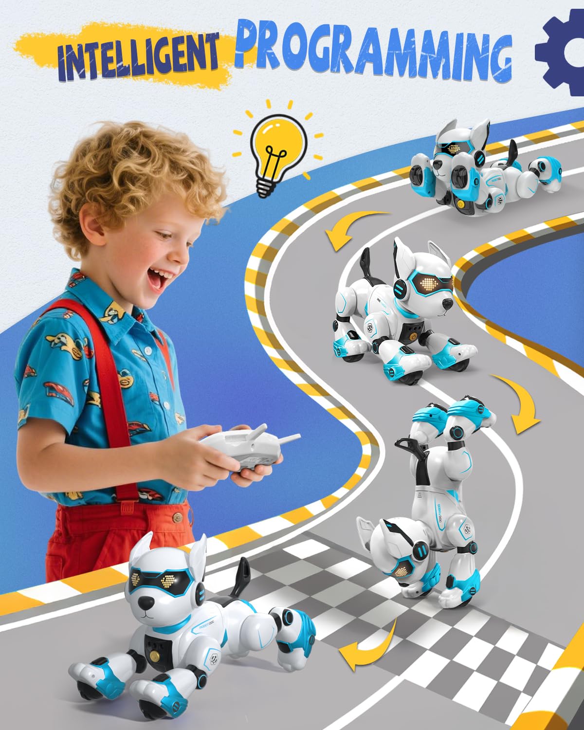 Robot Dog Toy for Kids, Programmable Remote Control Robot Puppy with Voice & Touch Sensors, Dancing & Singing, Animal Sound Imitation, Smart Stunt Robot Pet, Interactive Robotic Dog for Kids (Blue)