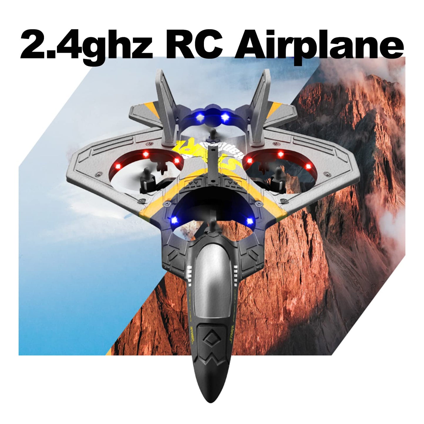 GoolRC V17 Remote Control Plane, 2.4Ghz Foam RC Airplanes Jet Fighter Stunt RC Airplane with Spinning Drone,Gravity Sensing,Stunt Roll,Cool Light,2 Battery forTeens Adults