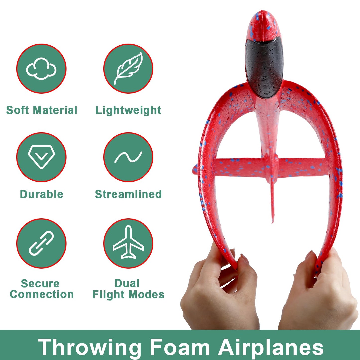 IJRPLM 2 Pack Airplane Toys, 17.5" Large Throwing Foam Plane, 2 Flight Mode Glider Plane, Foam Airplanes for Kids, Outdoor Sport Toys Birthday Party Favors, Gifts for 3-7 Year Olds Boy