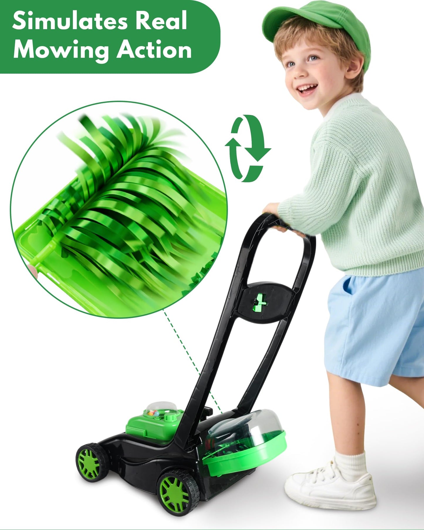 Kids Lawn Mower with Realistic Grass-Cutting Action and Sounds – No Batteries Required | Fun Outdoor Push Toy, Birthday Gift & Holiday Present for 3, 4, 5, 6Year Old Boys and Girls (Black)