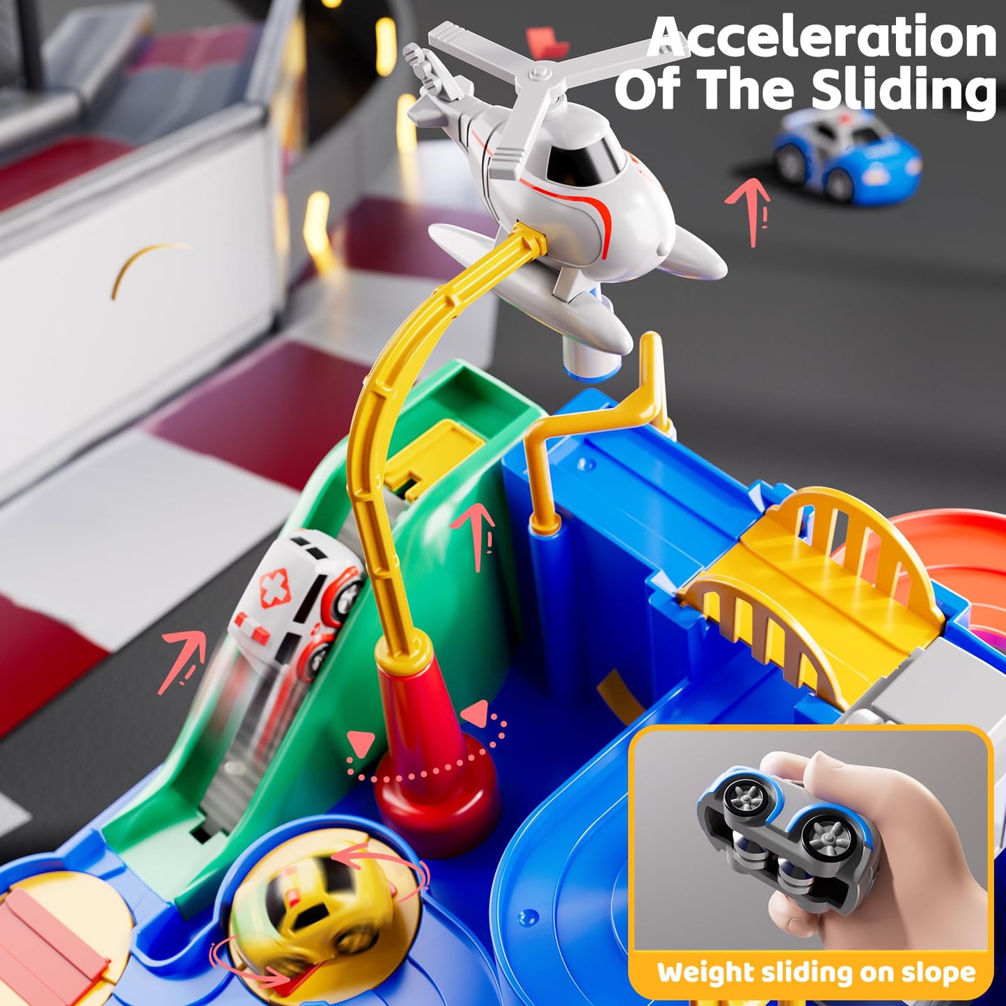 KIZONLY Car Race Track for Kids Ages 3+, Kids Car Toys for 3 Year Old Boys, Race Track for Toddlers 3+, City with 3 Small Cars and Helicopter, Educational Birthday Gifts