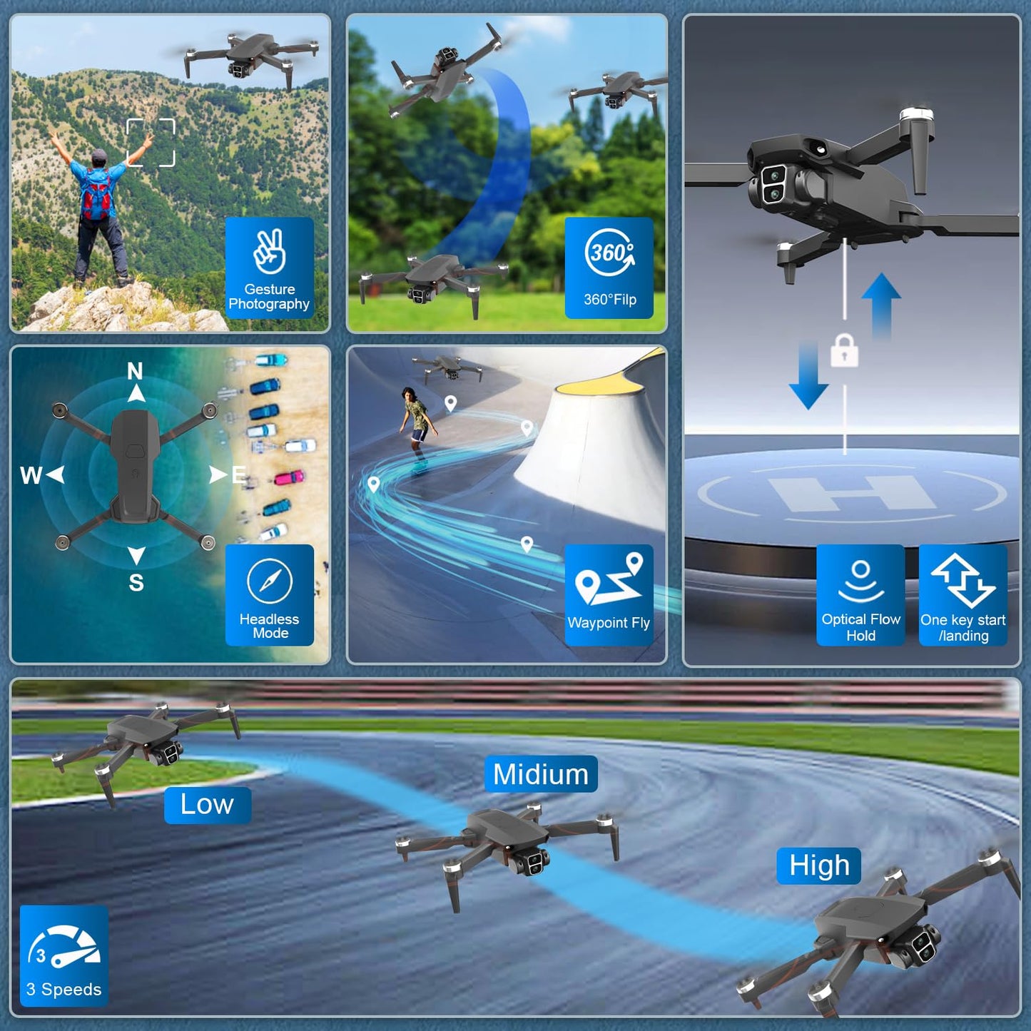Drone with Camera for Adults 4K, Brushless Motor Drones for Kids Beginners, 60 Mins Flight, 130° Lens, FPV Foldable RC Quadcopter, Gesture Photography, Toys Gifts for Teen Boys Girls, Black