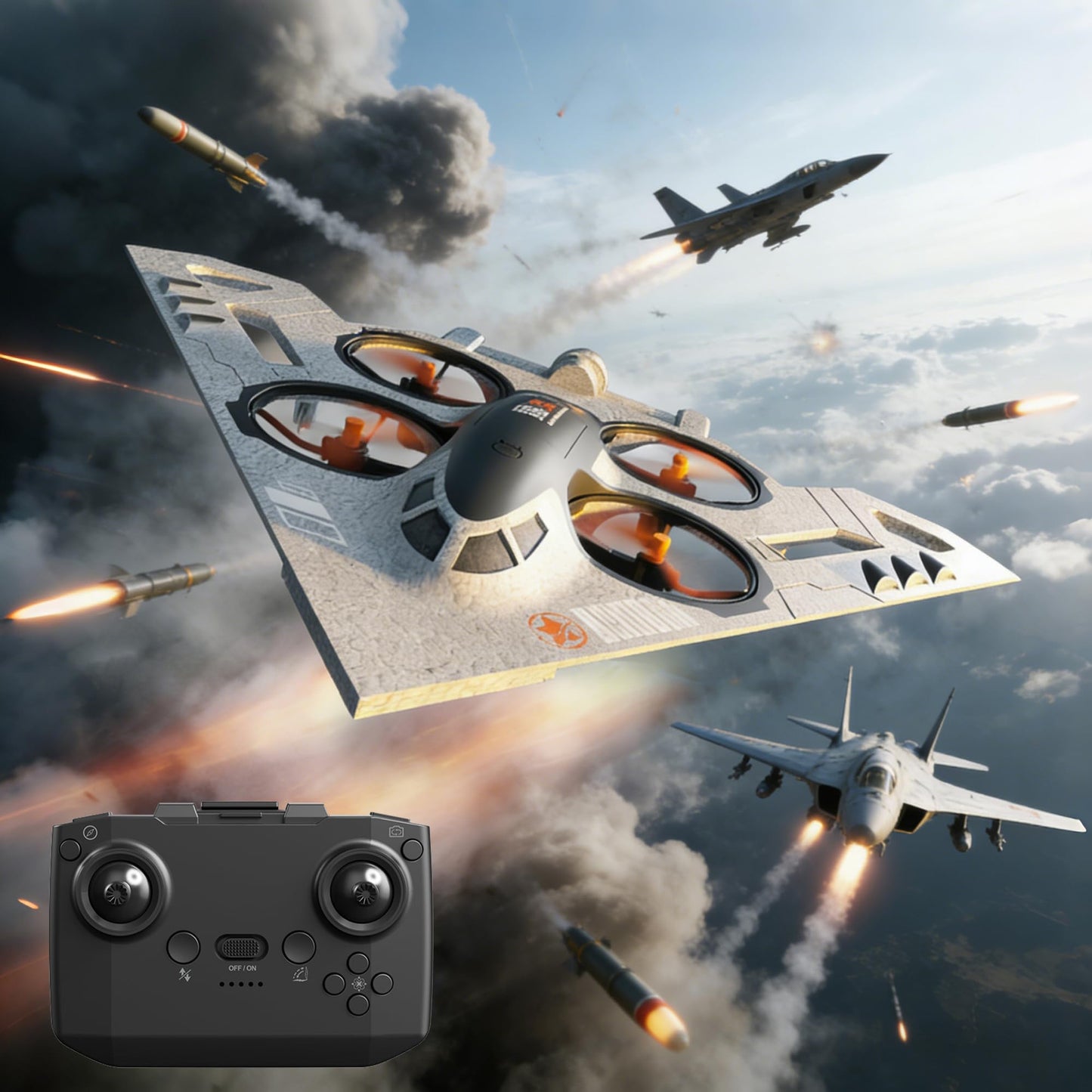 Virellia 3-in-1 RC Drone for Land Sea Air, H20 Remote Control Bomber RC Airplane with Cool Lights, 360° Flip, 3 Driving Mode and Collision Protection, Foam RC Drone Toy Gift for Boy Girl, Silver