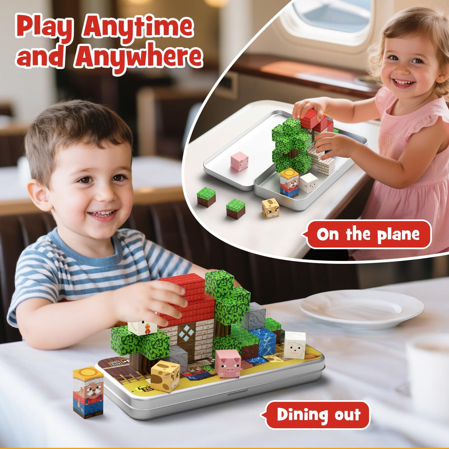 JSDKFJSA Mini Magnetic Blocks Farm Animals - 35 PCS Travel Magnet Building Blocks for Toddlers - STEM Educational Magnet Toys with Portable Iron Box for Kids Ages 3-8 Years Old Boys & Girls